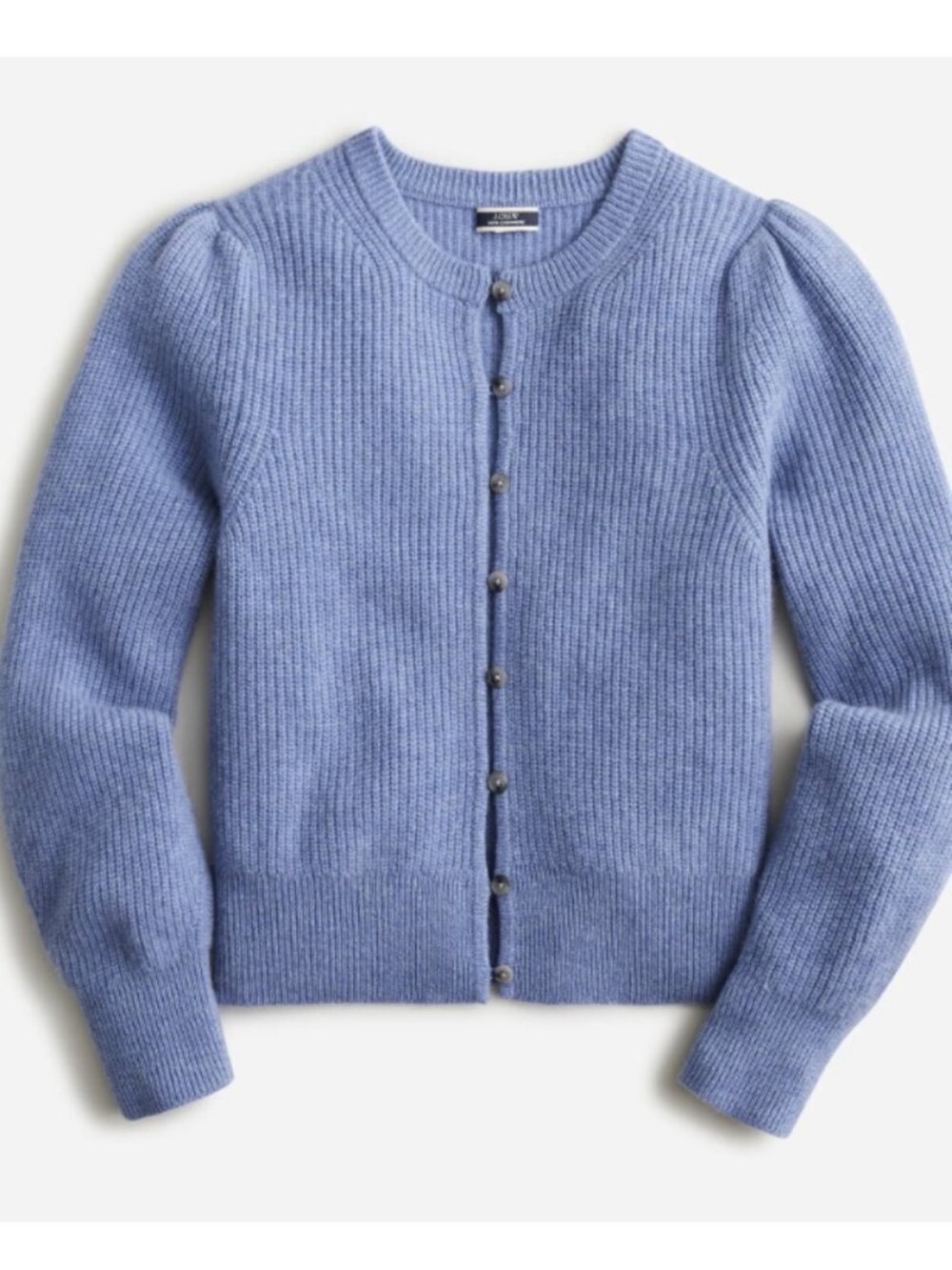 J. Crew Light Blue Ribbed Puff-Sleeve Cardigan